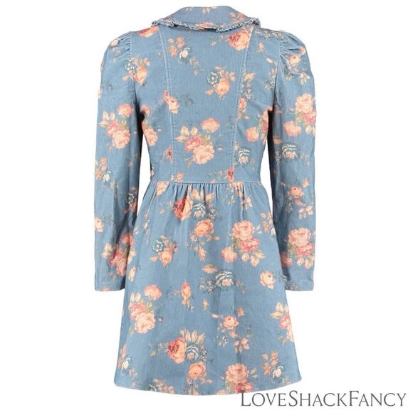 LOVESHACKFANCY **NWT** Beyers Corduroy Mini Dress in Faded Denim Floral - Picture 9 of 16